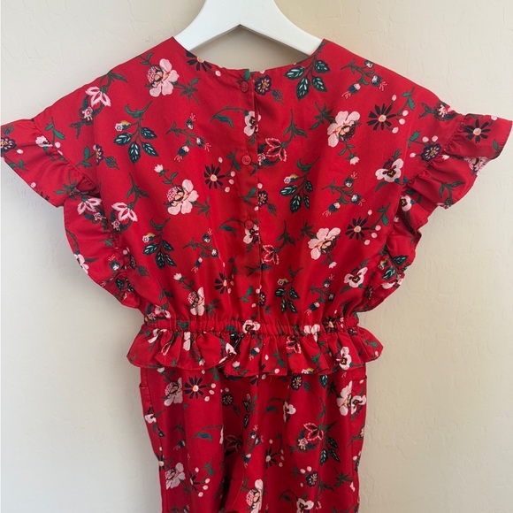 Jane and Jack Girls Bradbury Red Floral Ruffle Jumpsuit Size 6 - Picture 7 of 8